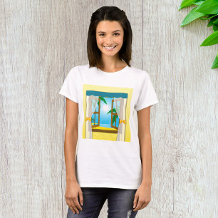 T-shirt Vue de la plage ensoleillée à travers une fenêtre