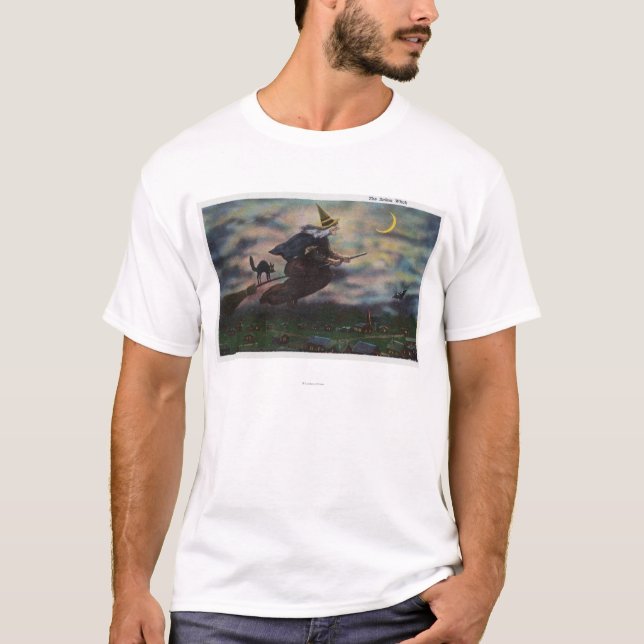 T-shirt Vue de la sorcière de Salem sur son balai (Devant)