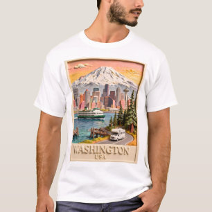 T-shirt Vue de la ville de Seattle, Washington, sur fond d