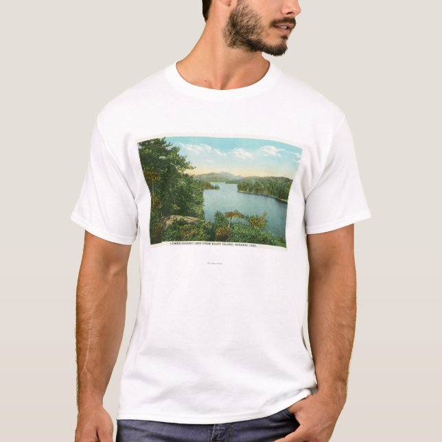 T-shirt Vue de lac inférieur Saranac d'île de bluff (Devant)