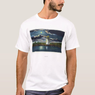 T-shirt Vue de phare de Cobbosseecontee de lac la nuit