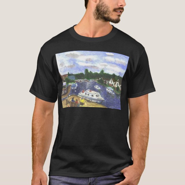 T-shirt Vue de pont Norfolk Broads de Wroxham (Devant)