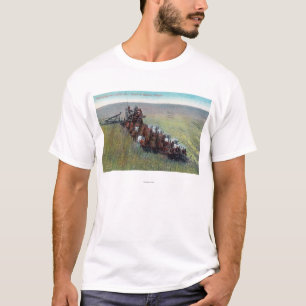T-shirt Vue des agriculteurs moissonnant avec le cheval