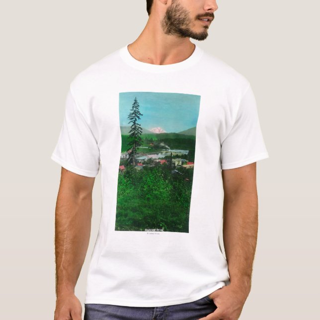 T-shirt Vue éloignée de crête et de ville de glacier (Devant)