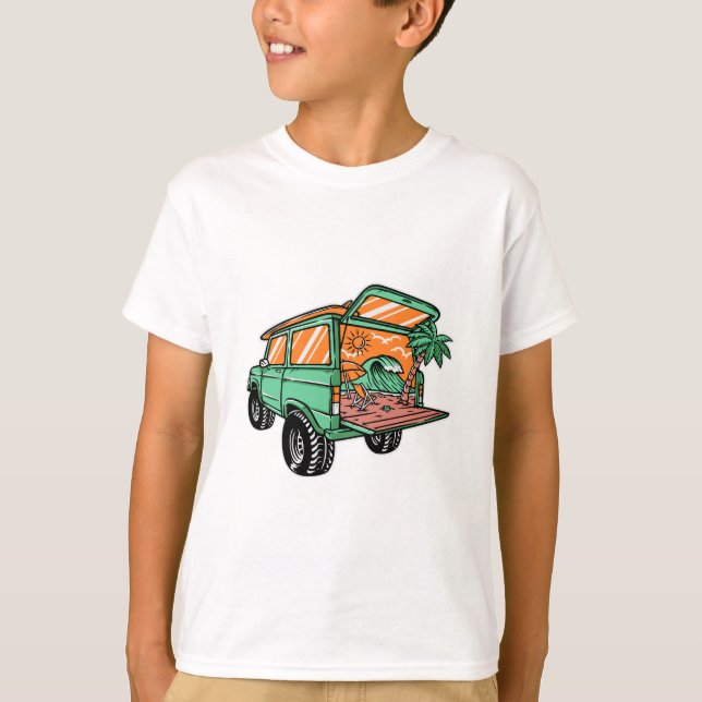 T-shirt Vue sur la plage dans la voiture Illustration été  (Devant)