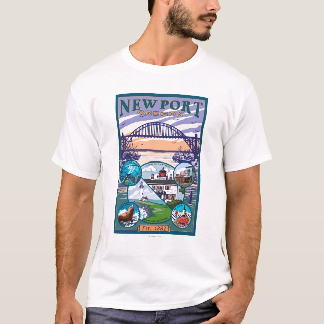 T-shirt Vues de ville - Newport, Orégon (Devant)