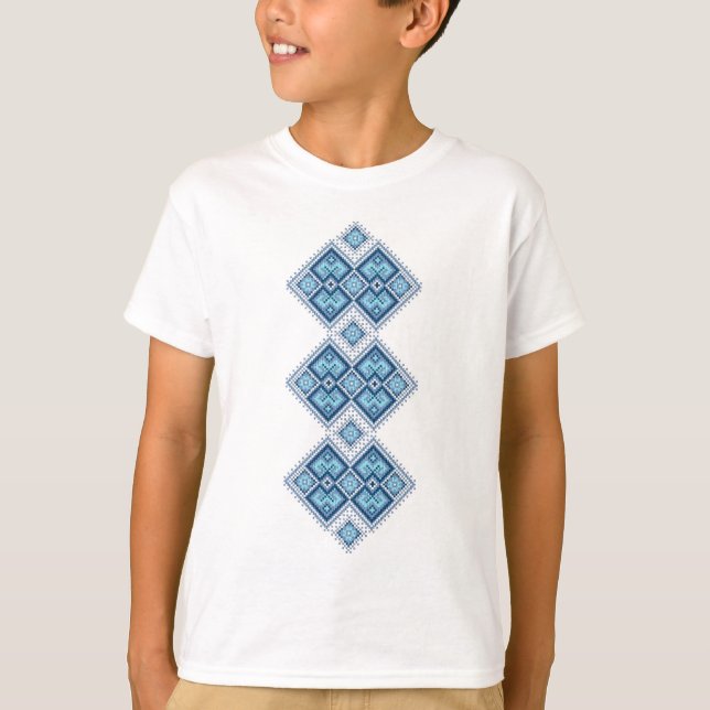 T-shirt Vyshyvanka ukrainien de bleu de broderie (Devant)