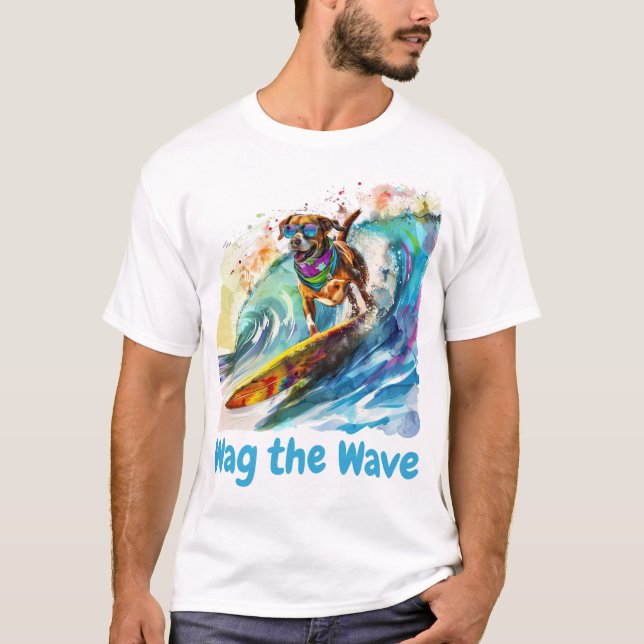 T-shirt Wag the Wave - Surf Dog Summer Beach Vibes (Devant)