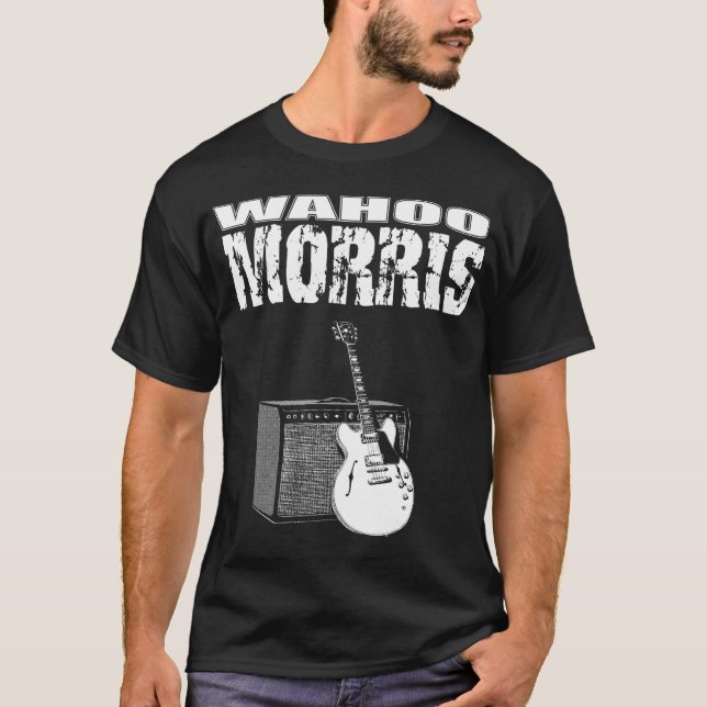 T-shirt Wahoo Morris T, blanc sur le noir : Guitare et (Devant)