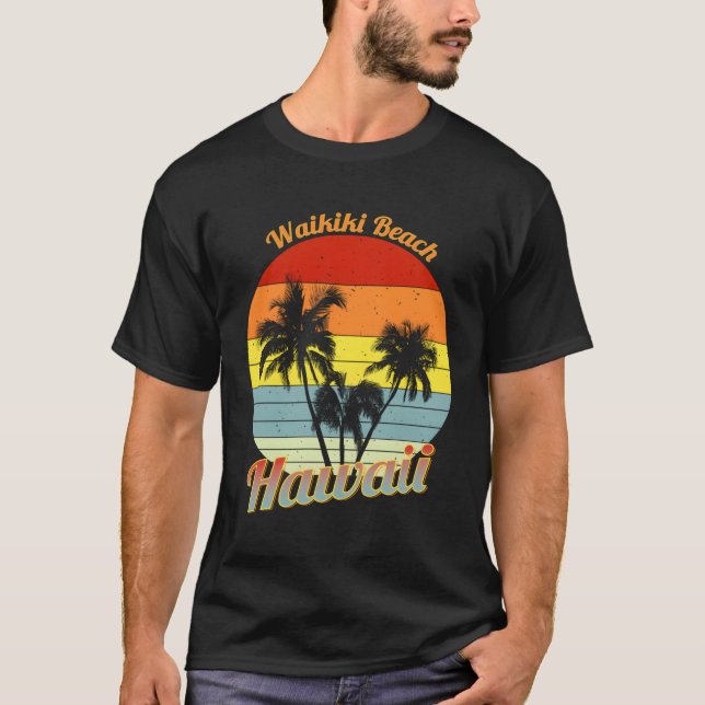 T-shirt Waikiki Beach Hawaii Tropical Palm Trees Vacances (Devant)