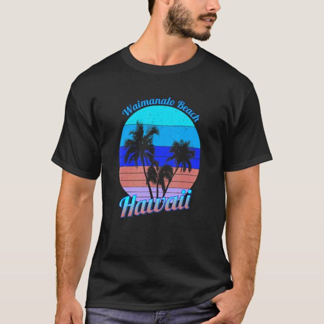 T-shirt Waimanalo Beach Hawaii Palmiers tropicaux rétro V (Devant)