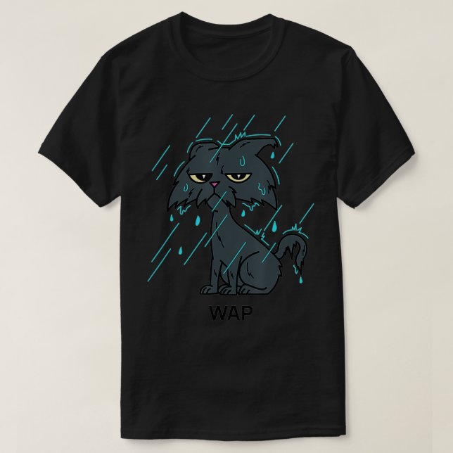 T-shirt WAP Chat Mouillé Assis Dans La Pluie Cute Chat Drô (Design devant)
