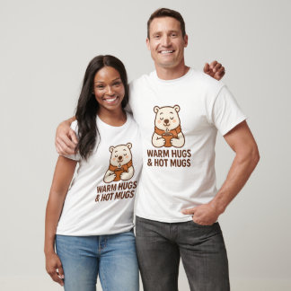 T-shirt Warm Hugs & Hot Mugs Cozy Bear Illustration