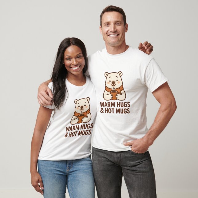 T-shirt Warm Hugs & Hot Mugs Cozy Bear Illustration (Unisexe)