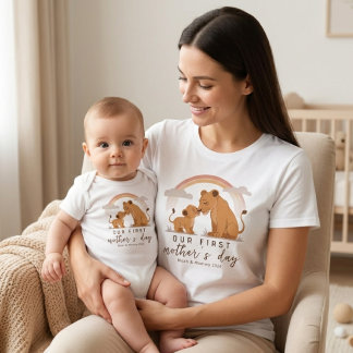 T-shirt Warm Lion Mom Baby Love First Mothers Day Soft Art