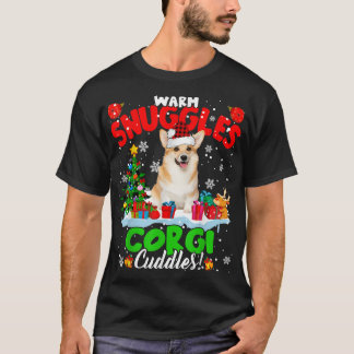 T-shirt Warm Snuggles Corgi Cuddles Xmas Tree Plaid Santa