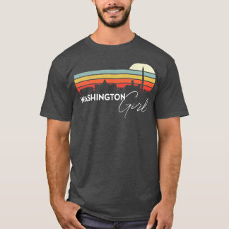 T-shirt Washington Girl Retro Sunset City Skyline Souvenir