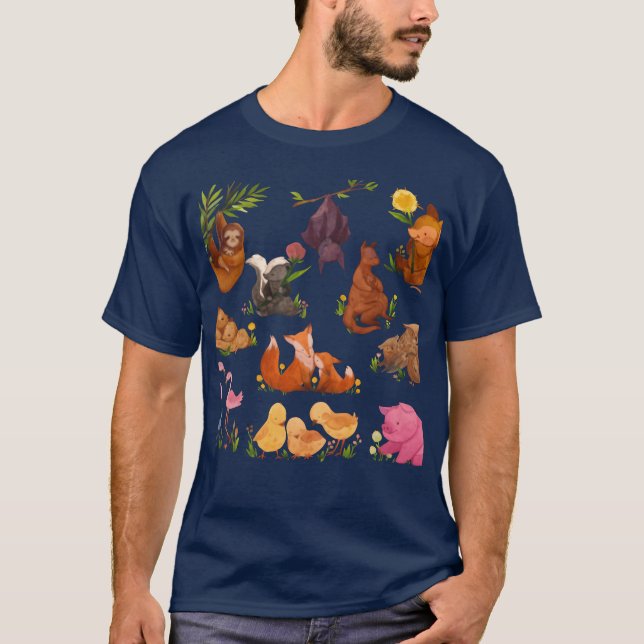 T-shirt Watercolor Animals friends (Devant)