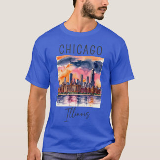 T-shirt Watercolor Design of Chicago Illinois US