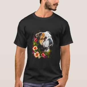 T-shirt Watercolor English Bulldog avec fleurs 68