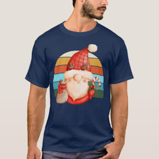 T-shirt Watercolor Gnome Santa Christmas Tree Lights Xmas
