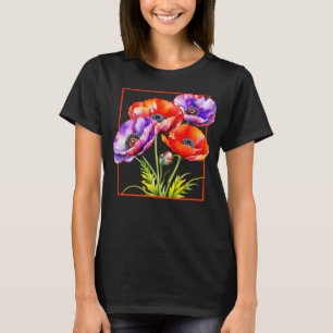 T-shirt Watercolor Memorial Day Poppies rouges et pourpres