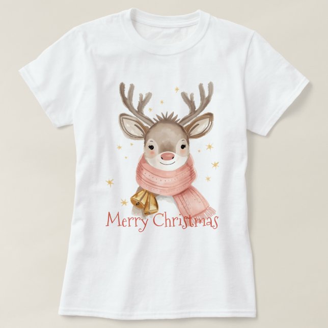 T-shirt Watercolor Reindeer With Gift Custom (Design devant)