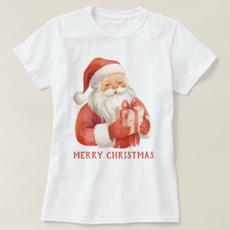 T-shirt Watercolor Santa Clause With Gift Custom