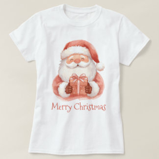 T-shirt Watercolor Santa Clause With Gift Custom