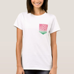 T-shirt Watermelon Summer Fun Print Pocket Femmes