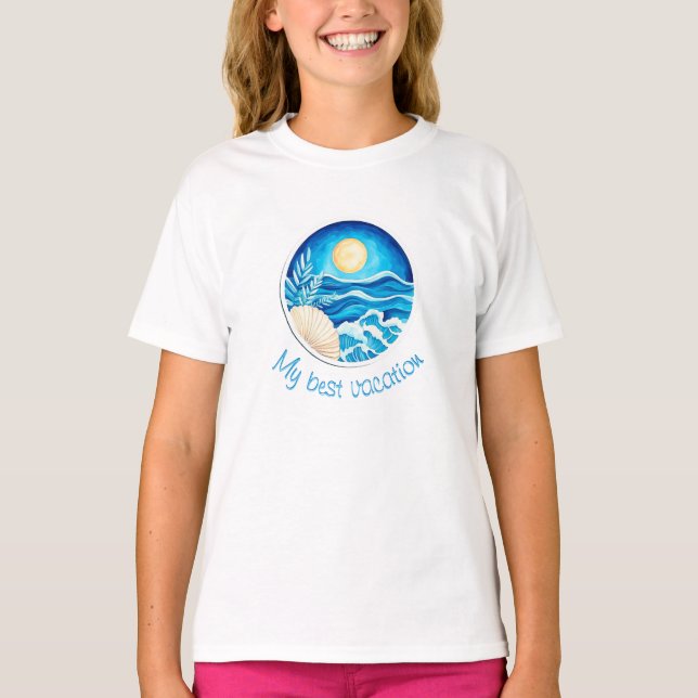 T-shirt Waves, sun, shell (Devant)