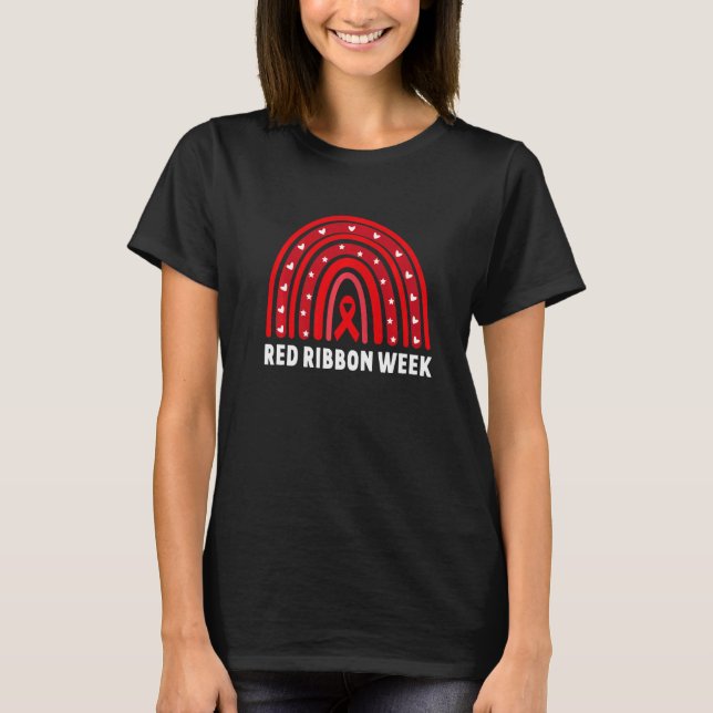 T-shirt We Wear Red For Red Ribbon Week Awareness Leopard  (Devant)