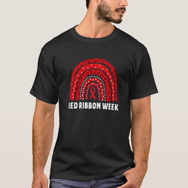 T-shirt We Wear Red For Red Ribbon Week Awareness Leopard  (Devant)