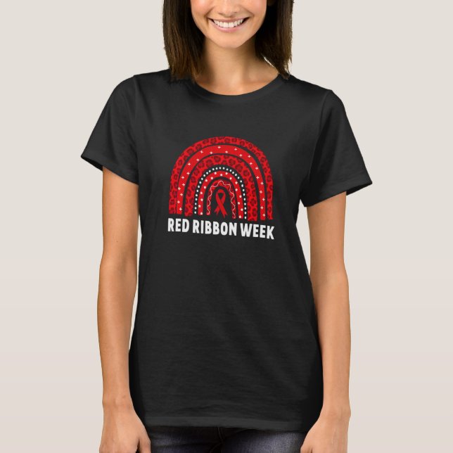 T-shirt We Wear Red For Red Ribbon Week Awareness Leopard  (Devant)