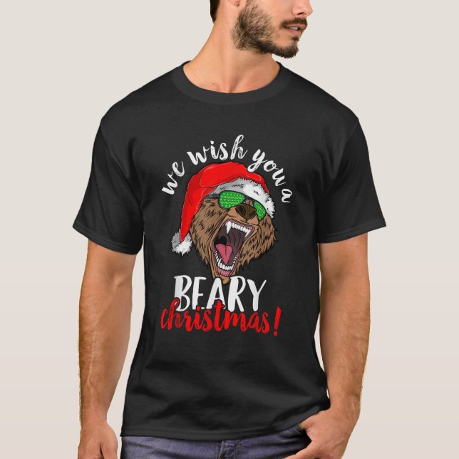 T-shirt We Wish You A Beary Christmas Santa Bear Xmas Sung (Devant)