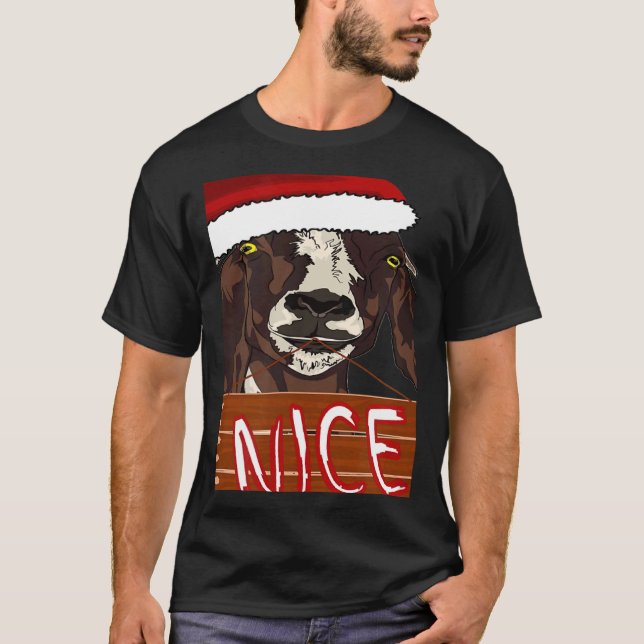 T-shirt Wearing Santa Hat Nice Sign Christmas Goat (Devant)