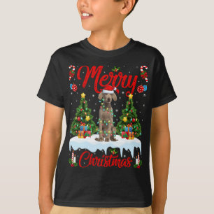 T-shirt Weimaraner Dog Lights Xmas Tree Père Noël Weimaran