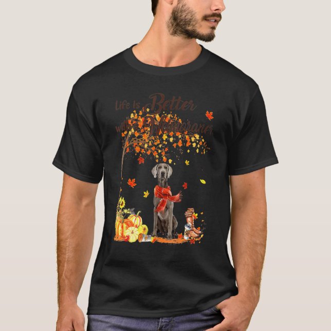 T-shirt Weimaraner Maple Tree Thanksgiving Day mignon Chie (Devant)