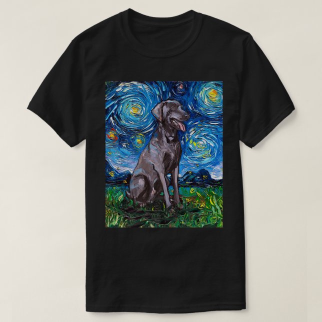 T-shirt Weimaraner Starry Night Impressionist Chien Art pa (Design devant)