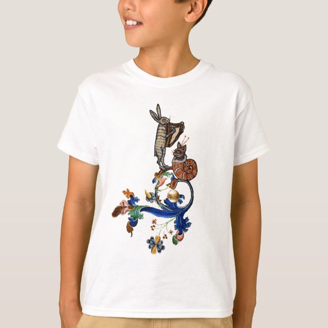 T-SHIRT WEIRD MÉDIÉVALE BESTIAIRE MUSIQUE, HARPIST HARE (Devant)
