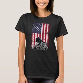 T-SHIRT WELDER PATRIOTIC USA AMERICAN FLAG DESIGN ON BACK