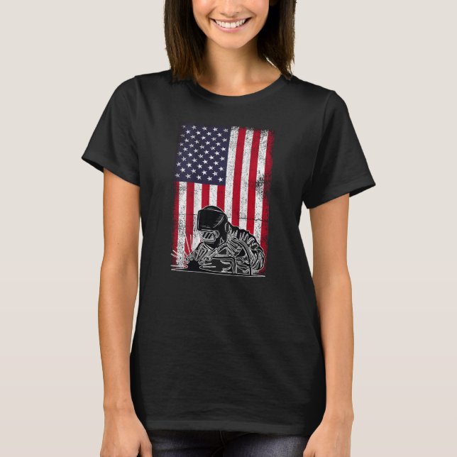 T-SHIRT WELDER PATRIOTIC USA AMERICAN FLAG DESIGN ON BACK  (Devant)