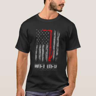 T-shirt Welder Red Line American Flag Chemise Usa Patrioti