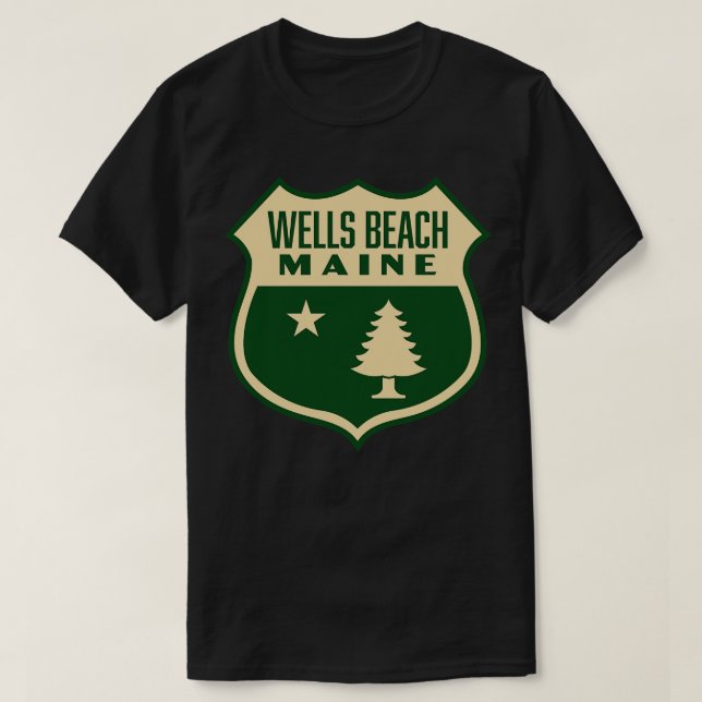 T-shirt Wells Beach Maine Retro Pine Tree Shield Tan (Design devant)