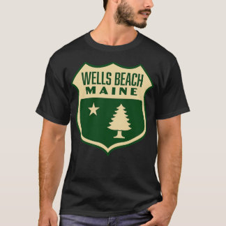 T-shirt Wells Beach Maine Retro Pine Tree Shield Tan