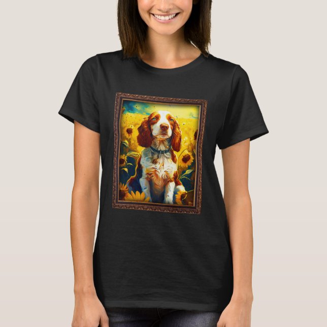 T-shirt Welsh Springer Spaniel Painting Sunflower Flower M (Devant)