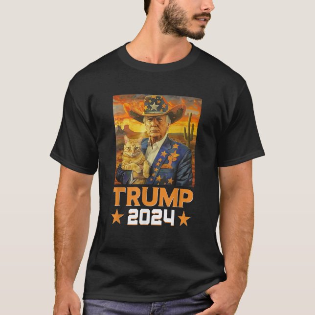 T-shirt Western Cowboy Trump 2024 Et Chat Patriotique 4ème (Devant)