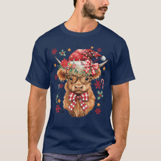 T-shirt Western Highland Cow Lover Coquette Bow Merry Chri