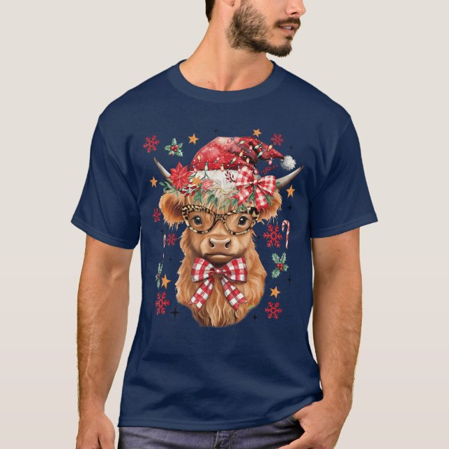 T-shirt Western Highland Cow Lover Coquette Bow Merry Chri (Devant)