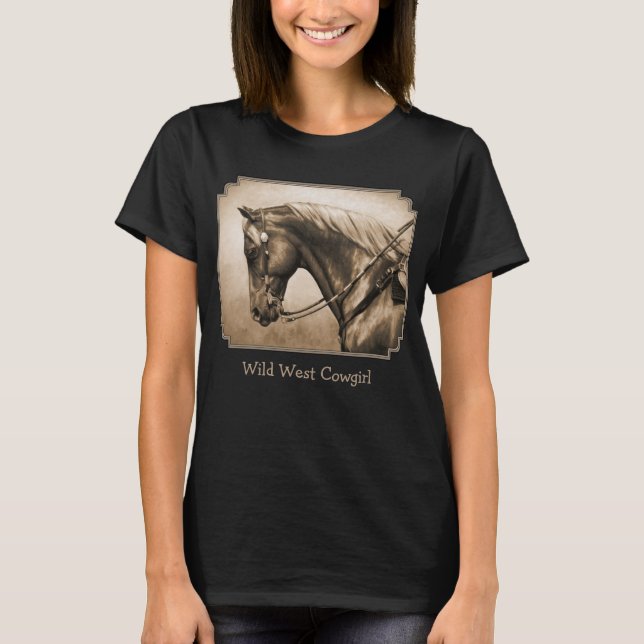 T-shirt Western Ranch Horse Vieux Photo Sepia (Devant)